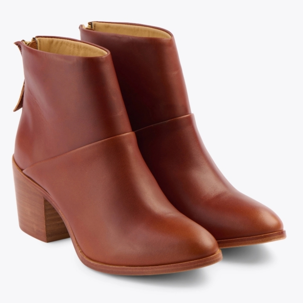 New Nisolo Dari Back Zip Stacked Heel Ankle Boot Brandy 10